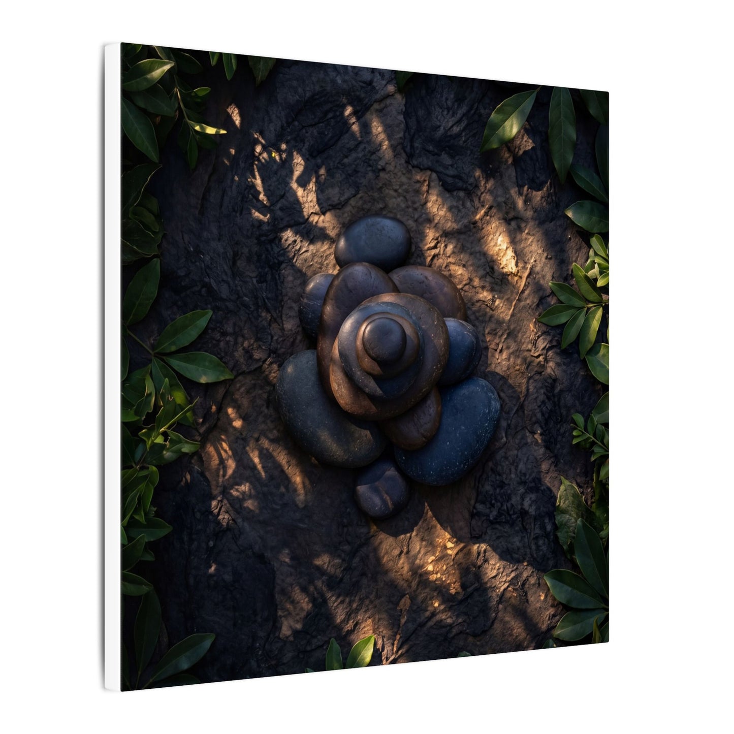 Ma River Stones Canvas Art - Dark Japandi Dark Texture