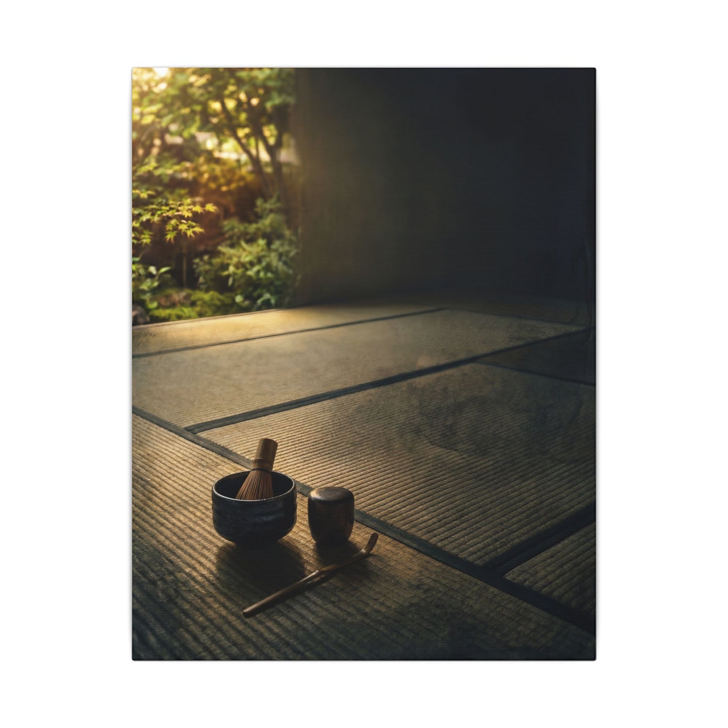 Dark Japandi Tea Ceremony in Golden Hour | Dark Texture Canvas Art