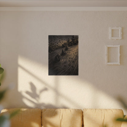 Rock Garden Canvas Art | Autumn Dark Japandi Charcoal Ink Art
