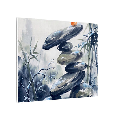 Zen River Stones in Moonlight | Sumi E Canvas Art