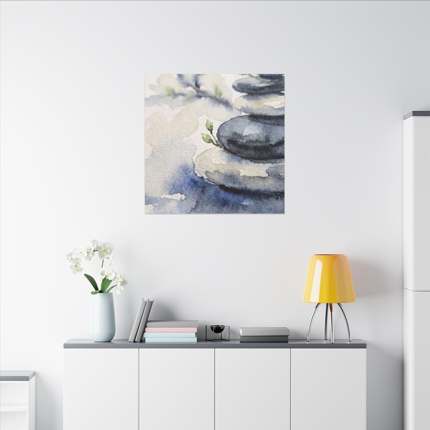 River Stones Watercolor Canvas Art | Cozy Japandi Art