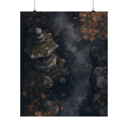 Japandi Stone Lantern in Moonlight | Texture Wall Art Print