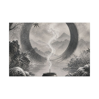 Incense Smoke Canvas Art | Winter Zen Sumi E Art