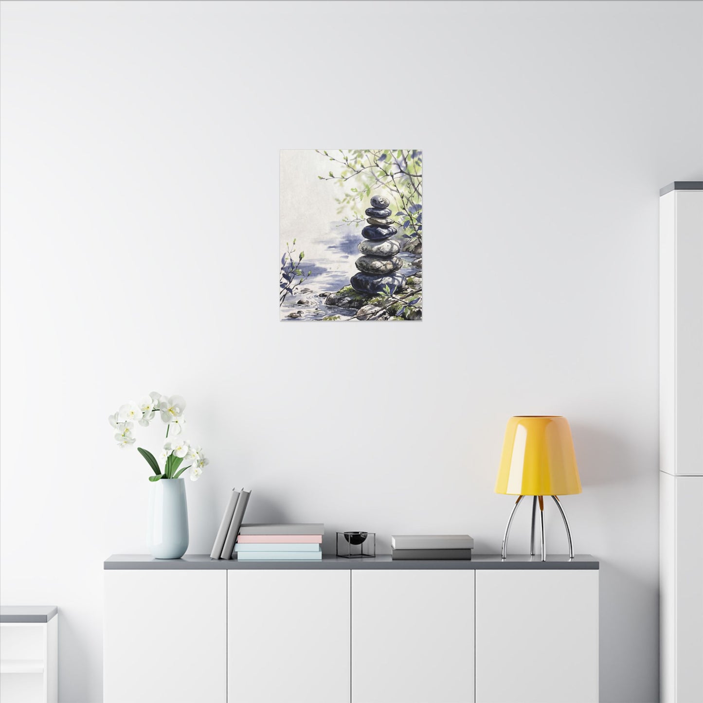 River Stones Sumi E Canvas Art | Serene Zen Art