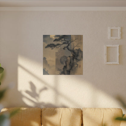 Japandi Pine Tree in Moonlight | Japanese Pattern Canvas Art