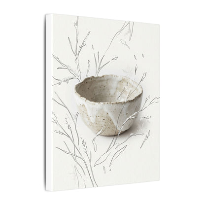 Neutral Ceramic Bowl Canvas Art - Minimal Line Japandi