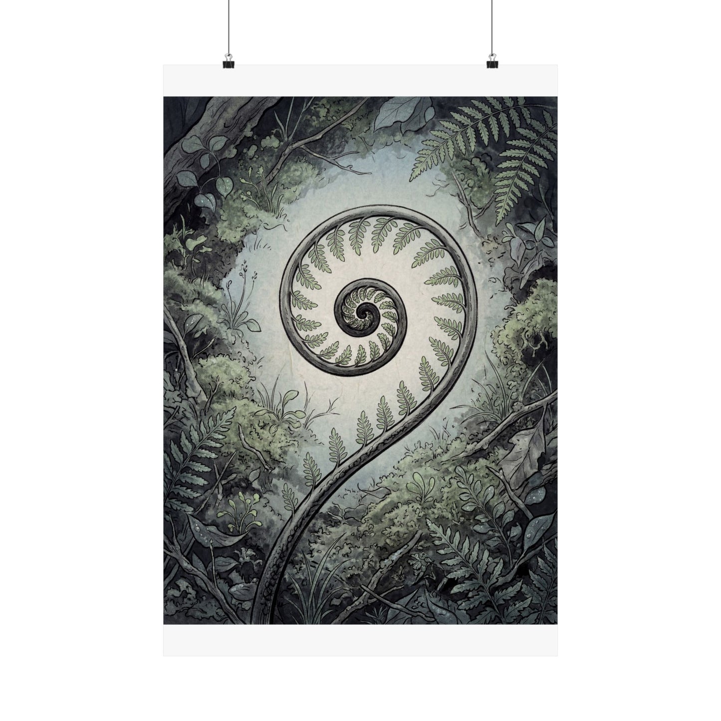 Contemplative Fern Unfurling Wall Art Print - Ukiyo E Inspired Zen Art Print