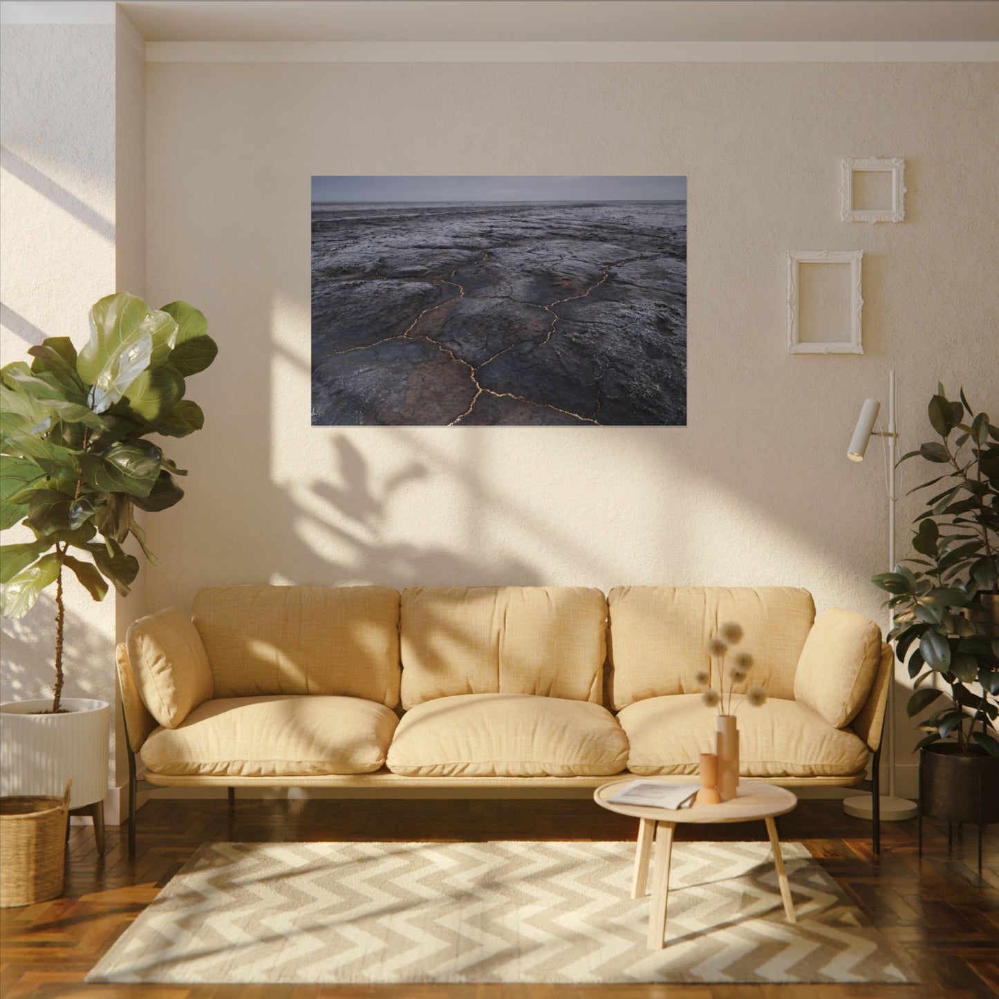 Dark Japandi Cracked Earth in Overcast | Dark Texture Canvas Art