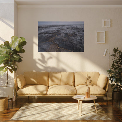 Dark Japandi Cracked Earth in Overcast | Dark Texture Canvas Art