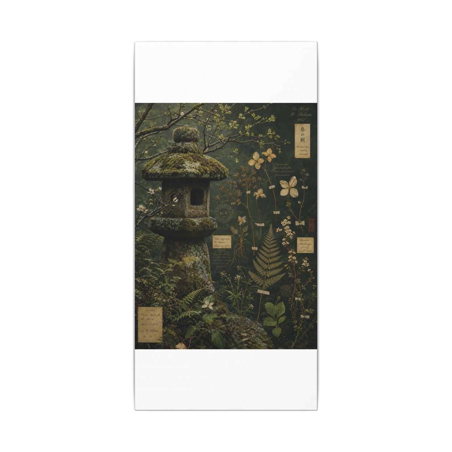Spring Stone Lantern Herbarium Canvas Art | Nostalgic Decor