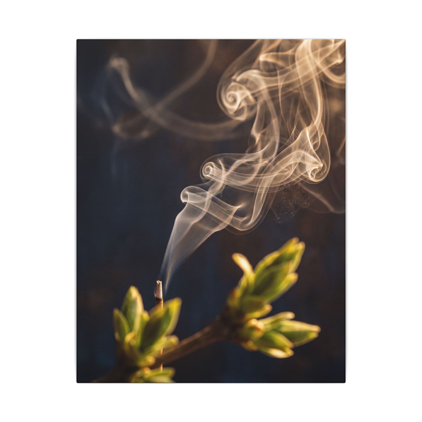 Golden Hour Incense Smoke Canvas Art - Dark Japandi Kanso Art Print