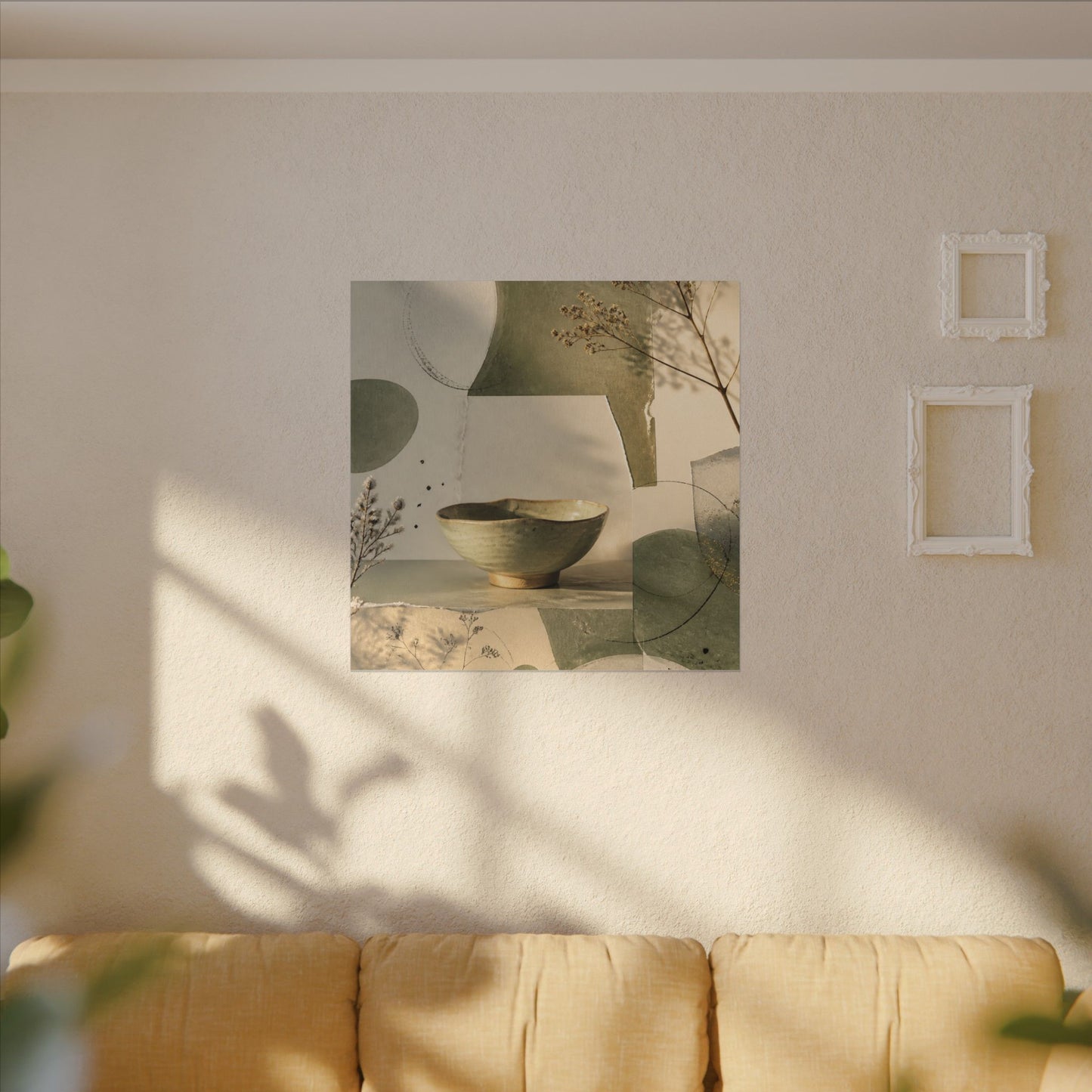Warm Ceramic Bowl Canvas Art - Minimal Line Japandi
