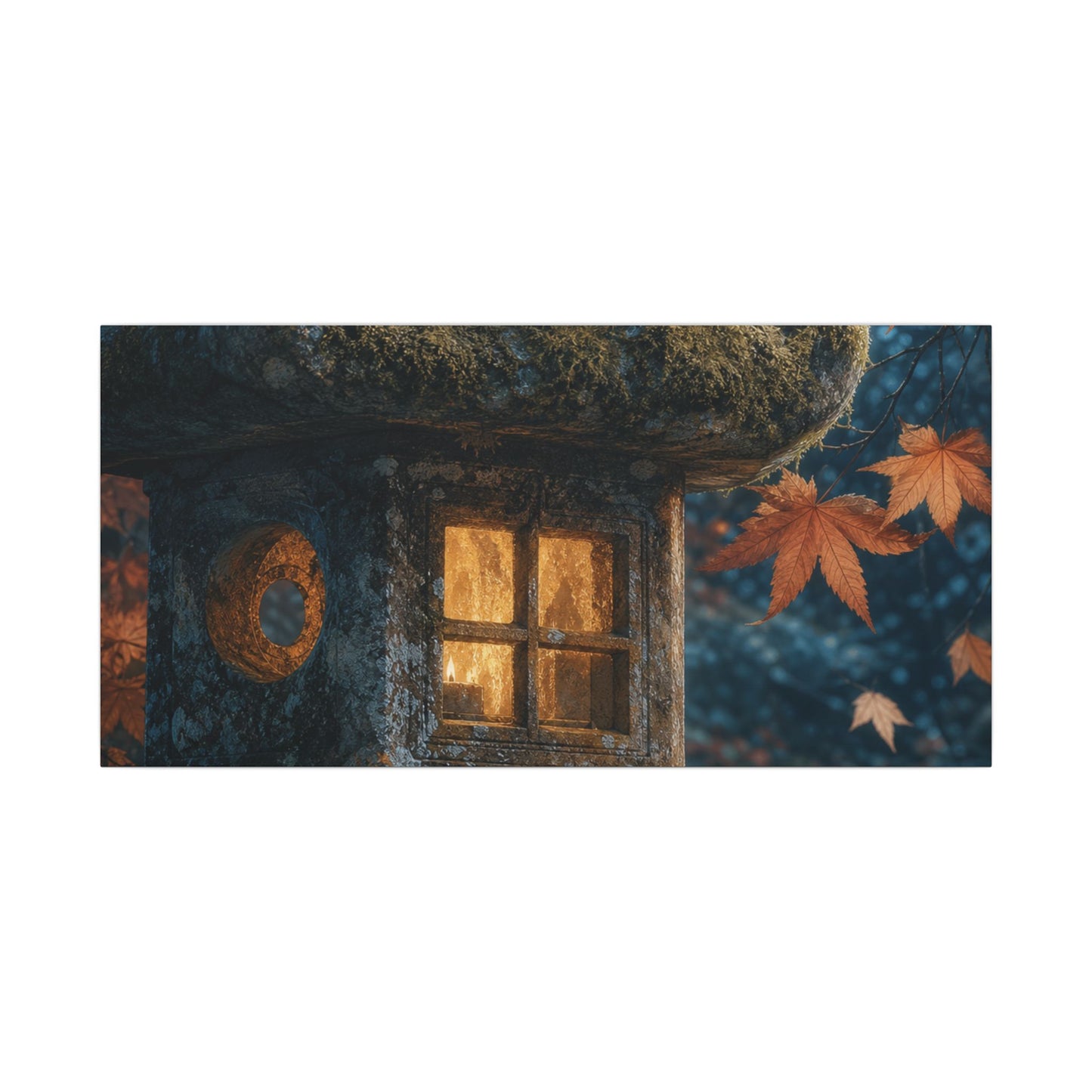 Autumn Stone Lantern Forest Whimsy Canvas Art | Earthy Decor