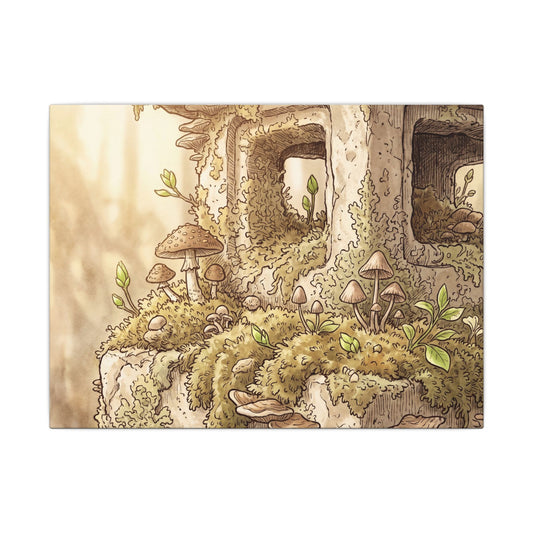 Stone Lantern Spring Canvas Art | Cottagecore Earthy Design