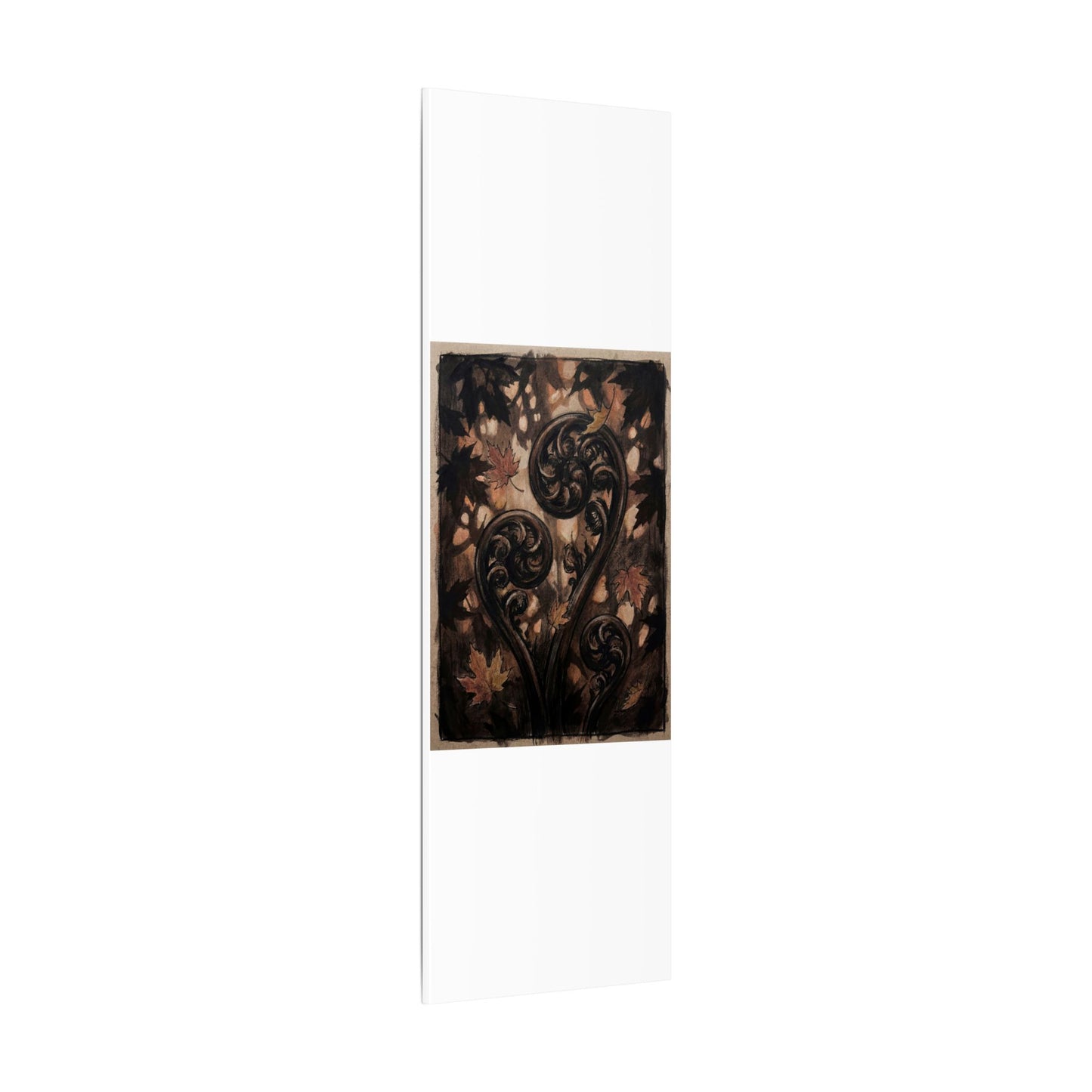 Mono No Aware Fern Unfurling Canvas Art - Dark Japandi Charcoal Ink
