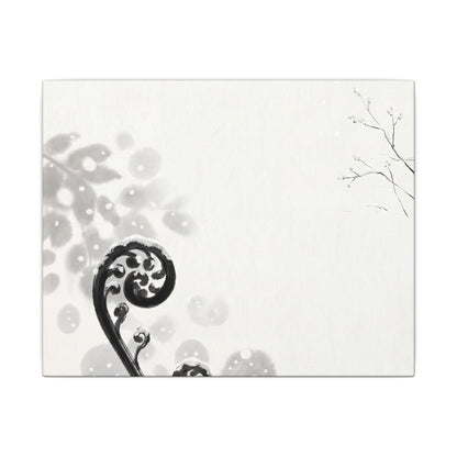 Winter Fern Unfurling Ukiyo E Inspired Canvas Art | Peaceful Decor