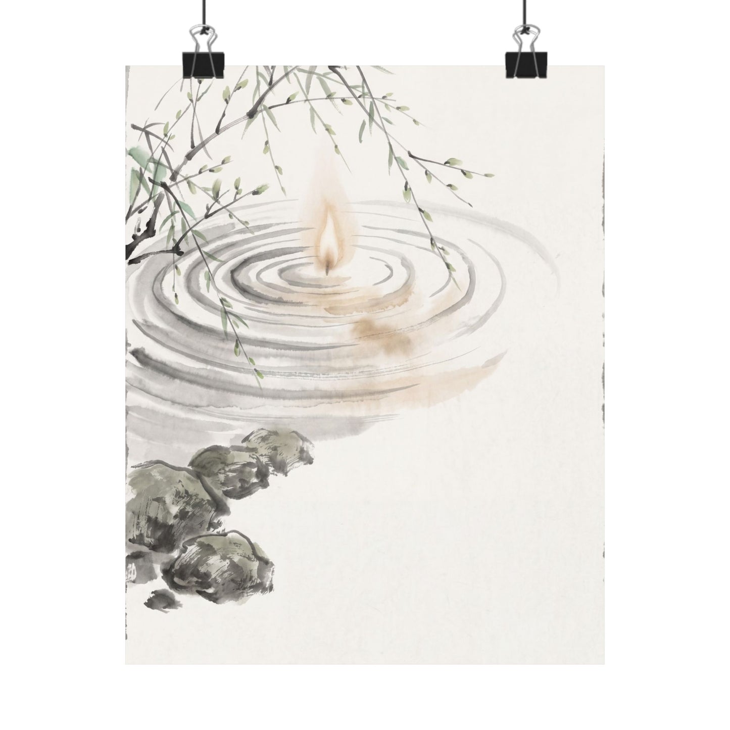 Zen Water Ripple in Candlelight | Sumi E Wall Art Print
