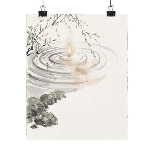 Zen Water Ripple in Candlelight | Sumi E Wall Art Print