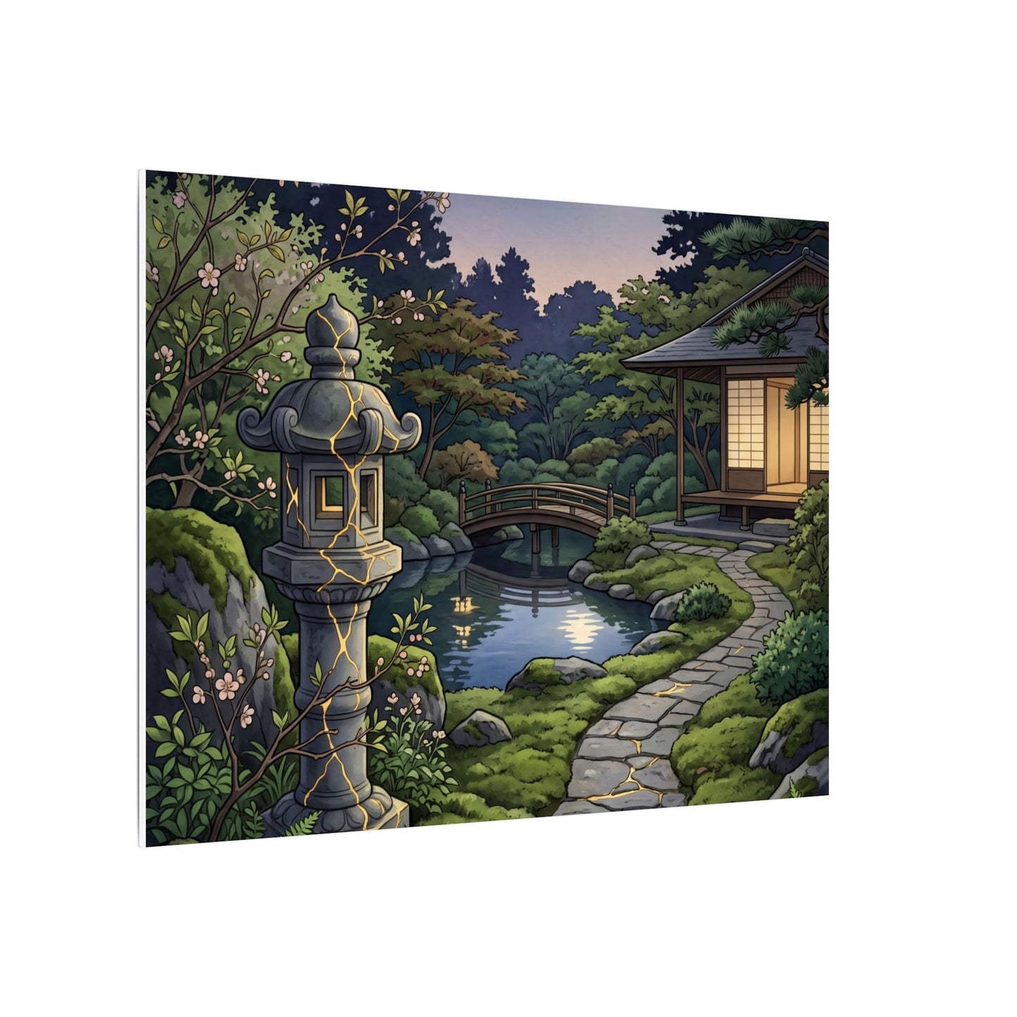 Spring Moonlit Garden Gold Vein Canvas Art | Resilient Decor