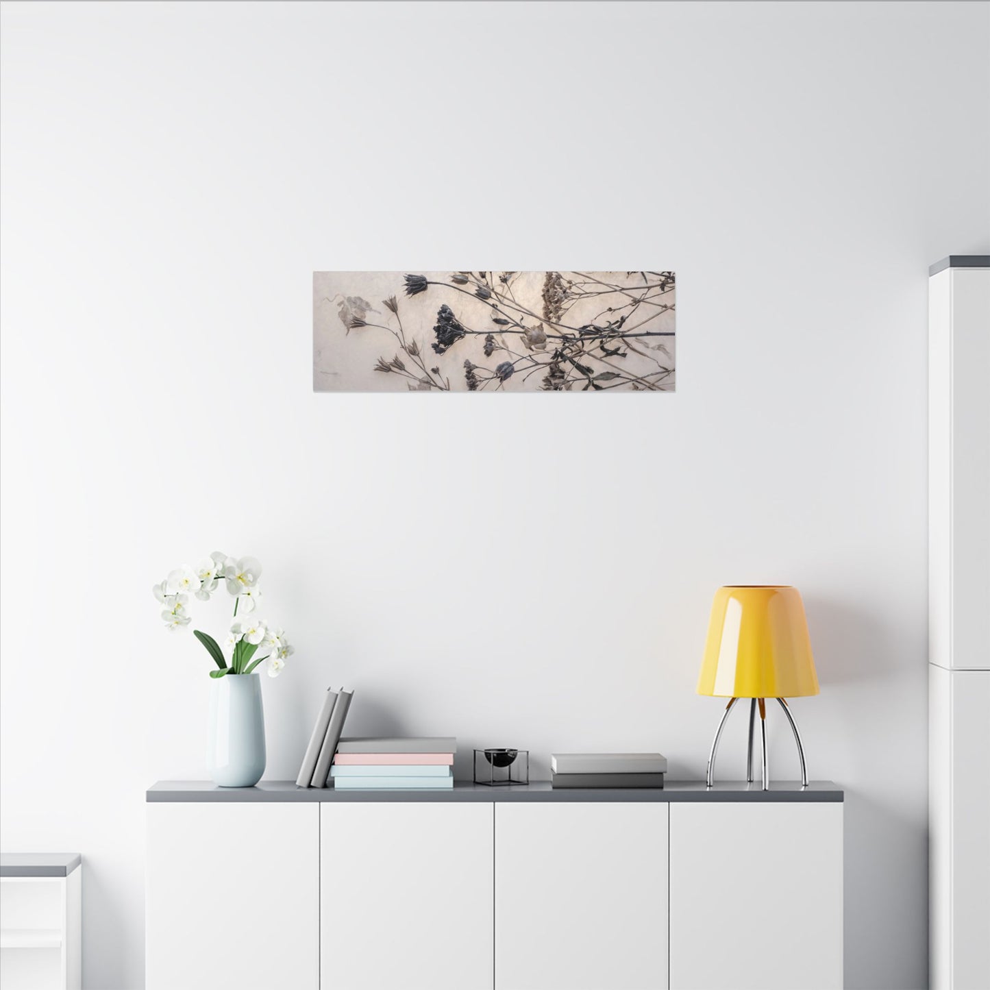 Elegant Dried Flowers Canvas Art - Japanese Pattern Japandi