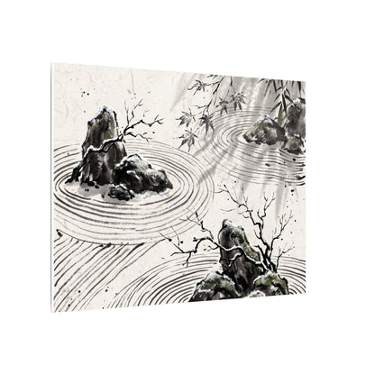 Rock Garden Canvas Art | Winter Zen Sumi E Art