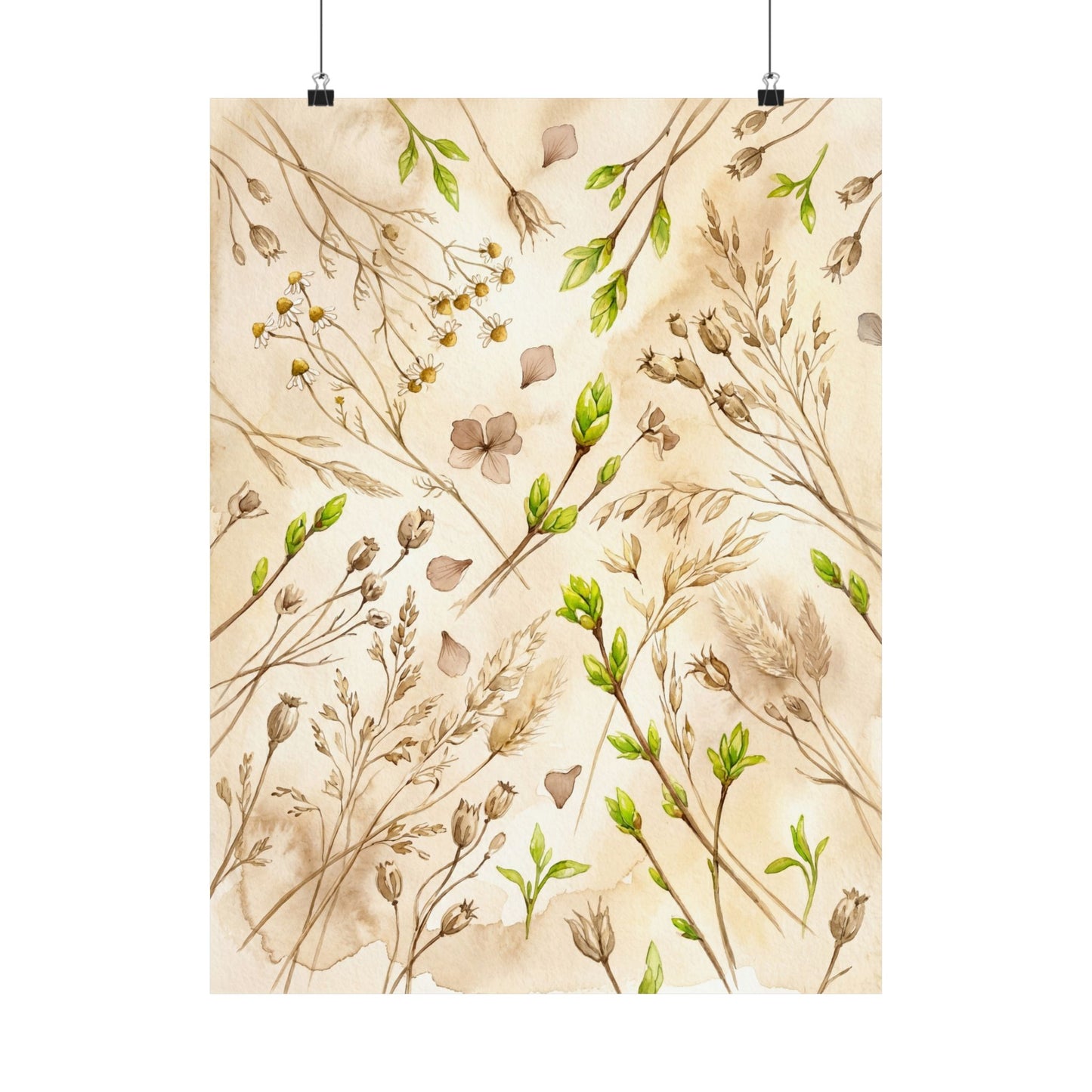 Spring Dried Flowers Watercolor Wall Art Print | Elegant Decor