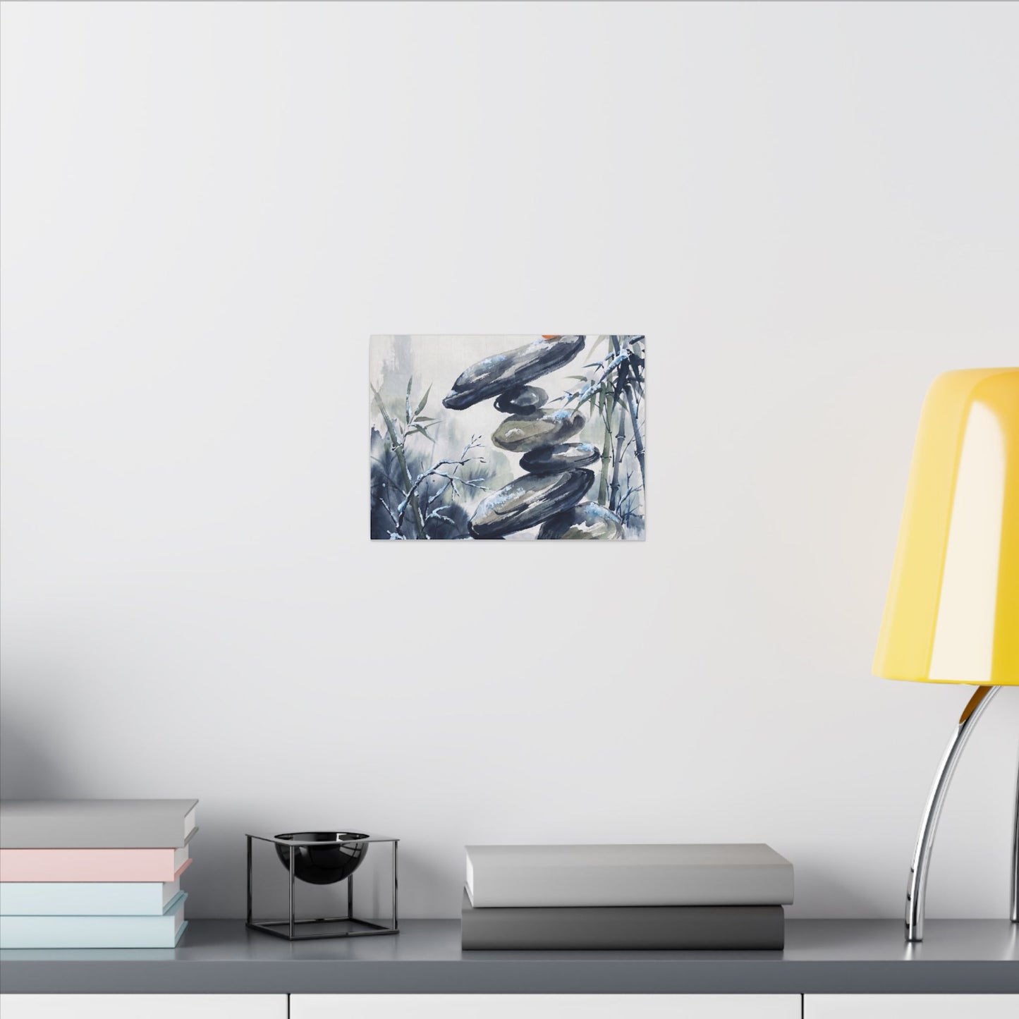 Zen River Stones in Moonlight | Sumi E Canvas Art