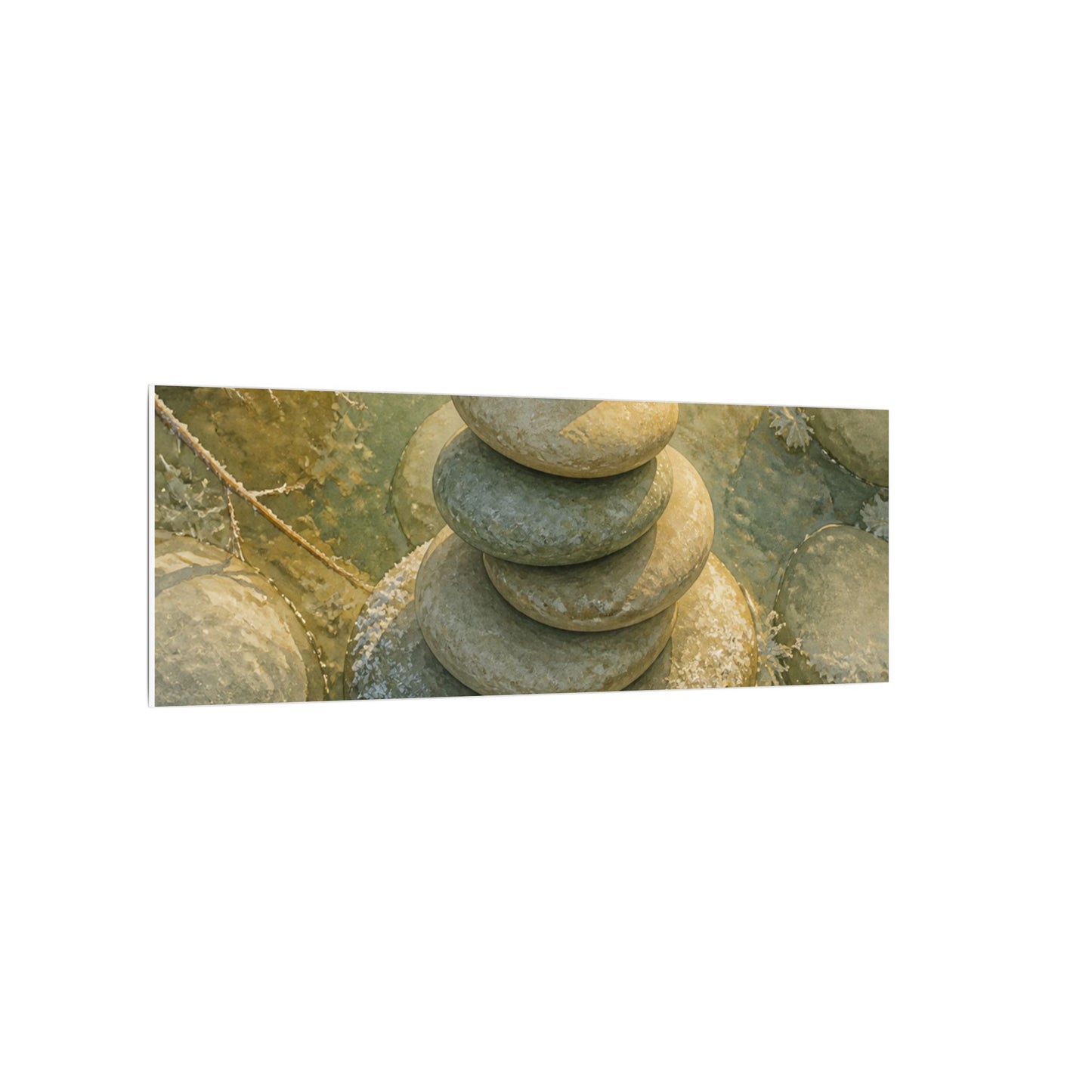 River Stones Watercolor Canvas Art | Elegant Japandi Art