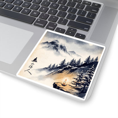Winter Mountain Mist Ukiyo E Inspired Sticker | Peaceful Decor Art Print