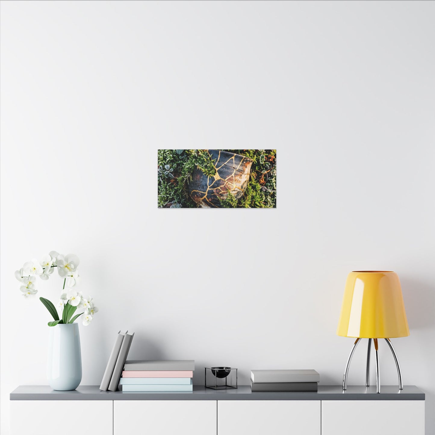 Artful Moss Close Up Canvas Art - Gold Repair Kintsugi