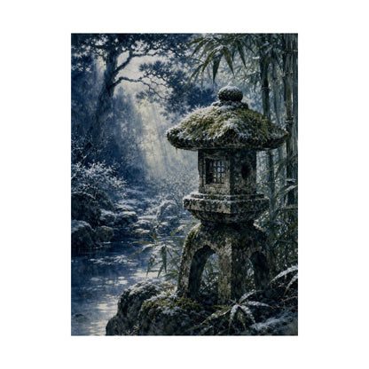 Zen Stone Lantern in Dappled | Sumi E Wall Art Print