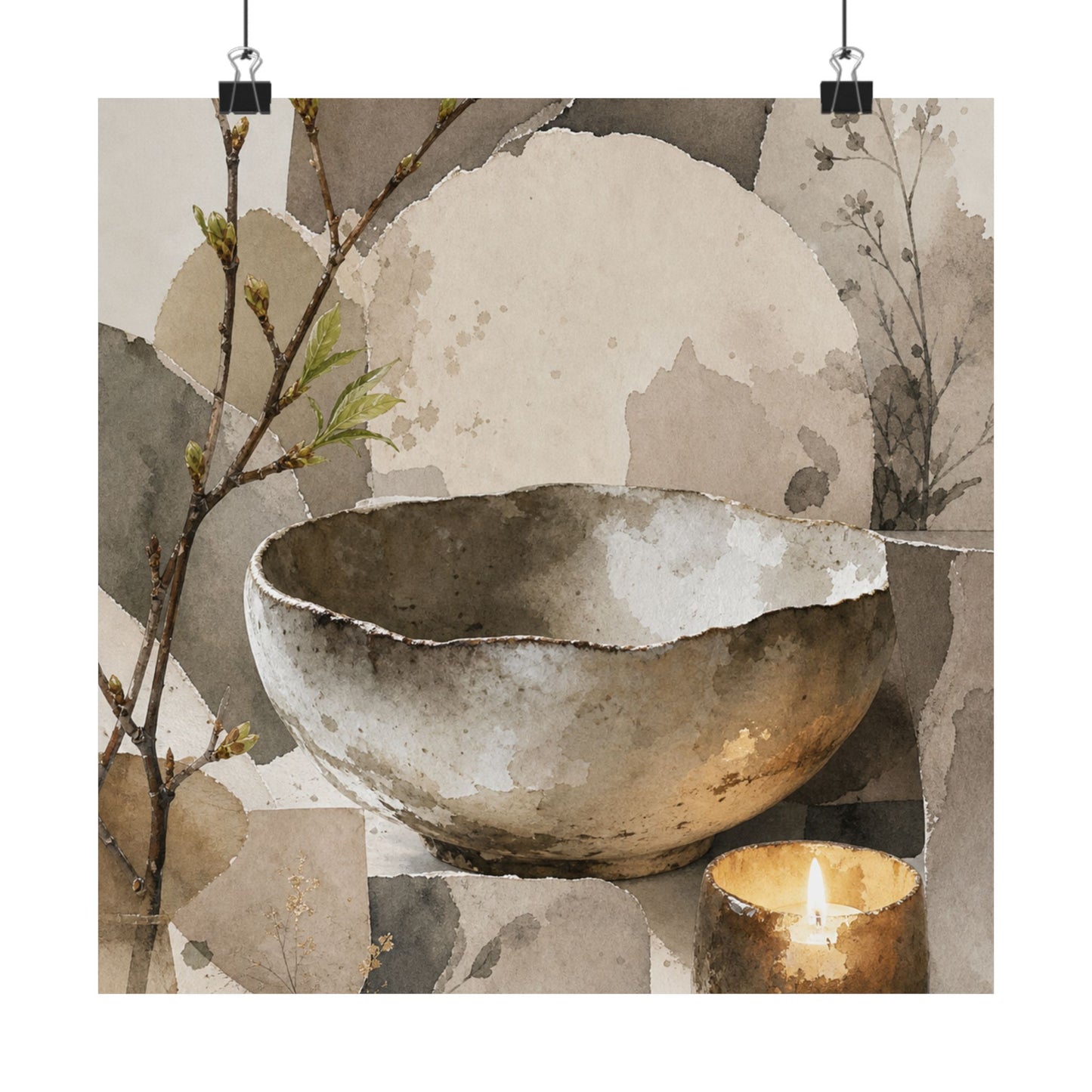Candlelight Ceramic Bowl Wall Art Print - Japandi Fukinsei