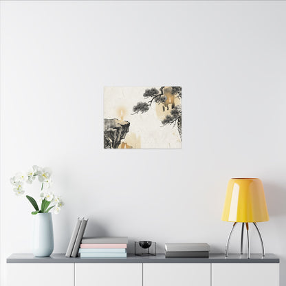 Japandi Pine Tree in Candlelight | Japanese Pattern Canvas Art