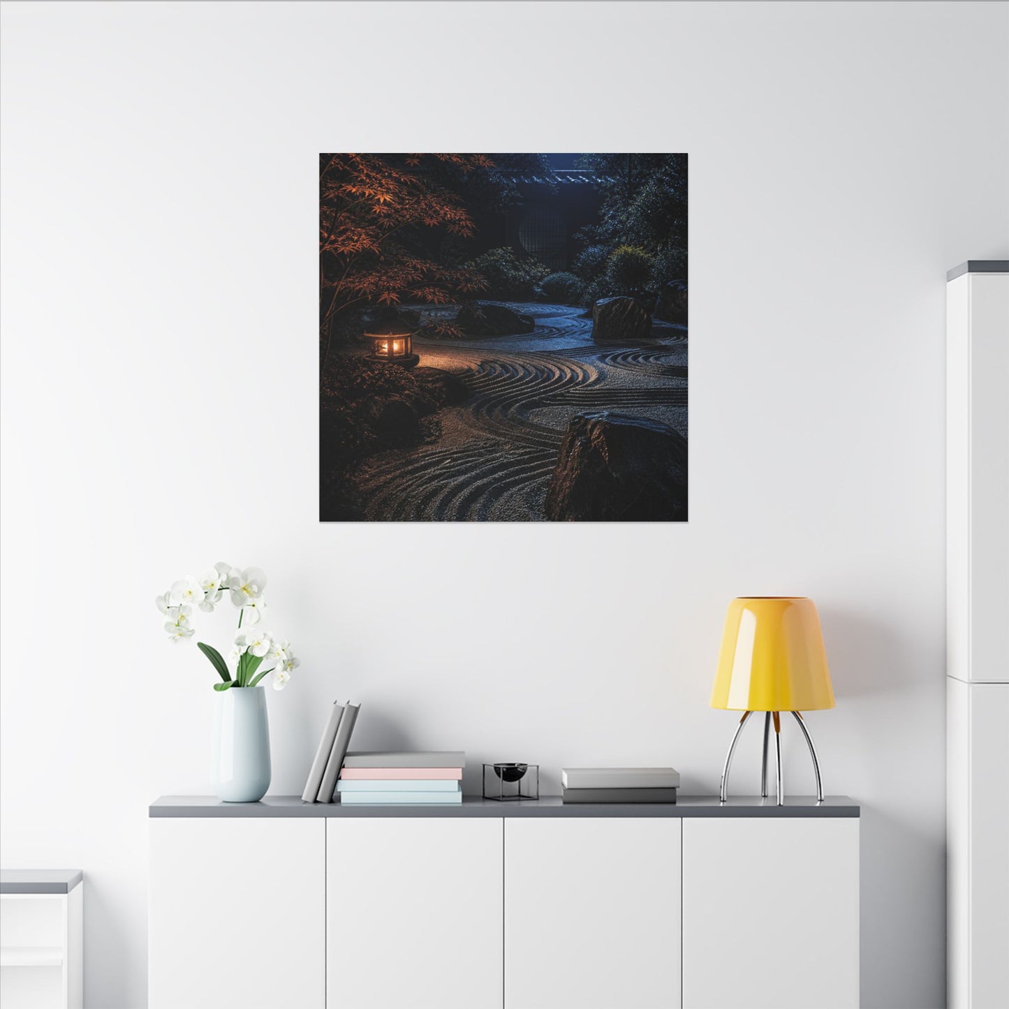 Summer Rock Garden Shadow Zen Canvas Art | Moody Decor