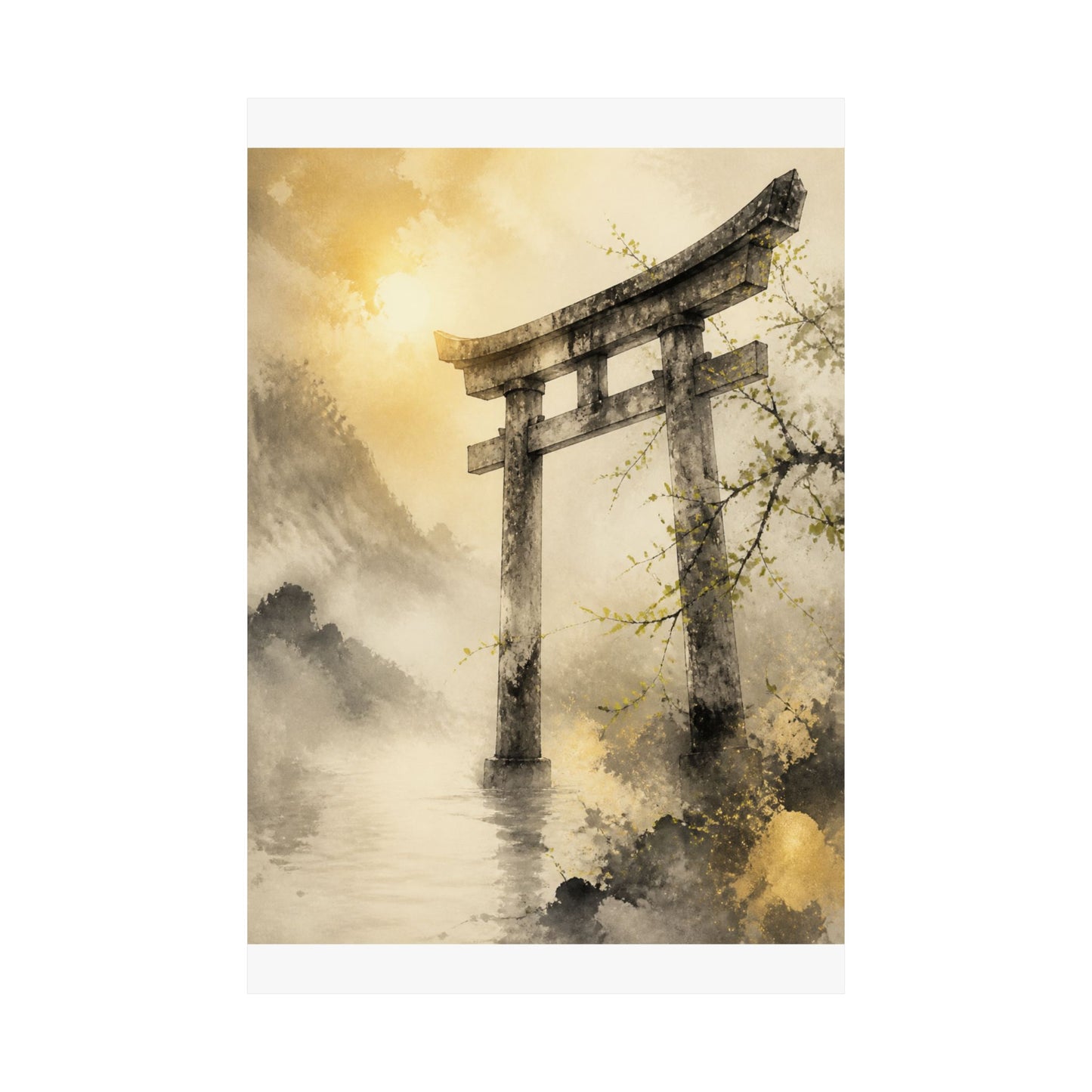 Torii Gate Wall Art Print | Spring Zen Sumi E Art