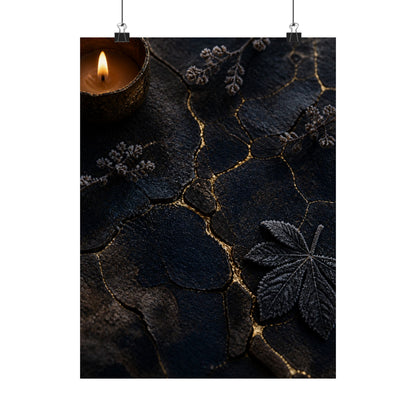 Luxurious Cracked Earth Wall Art Print - Moody Minimal Dark Japandi