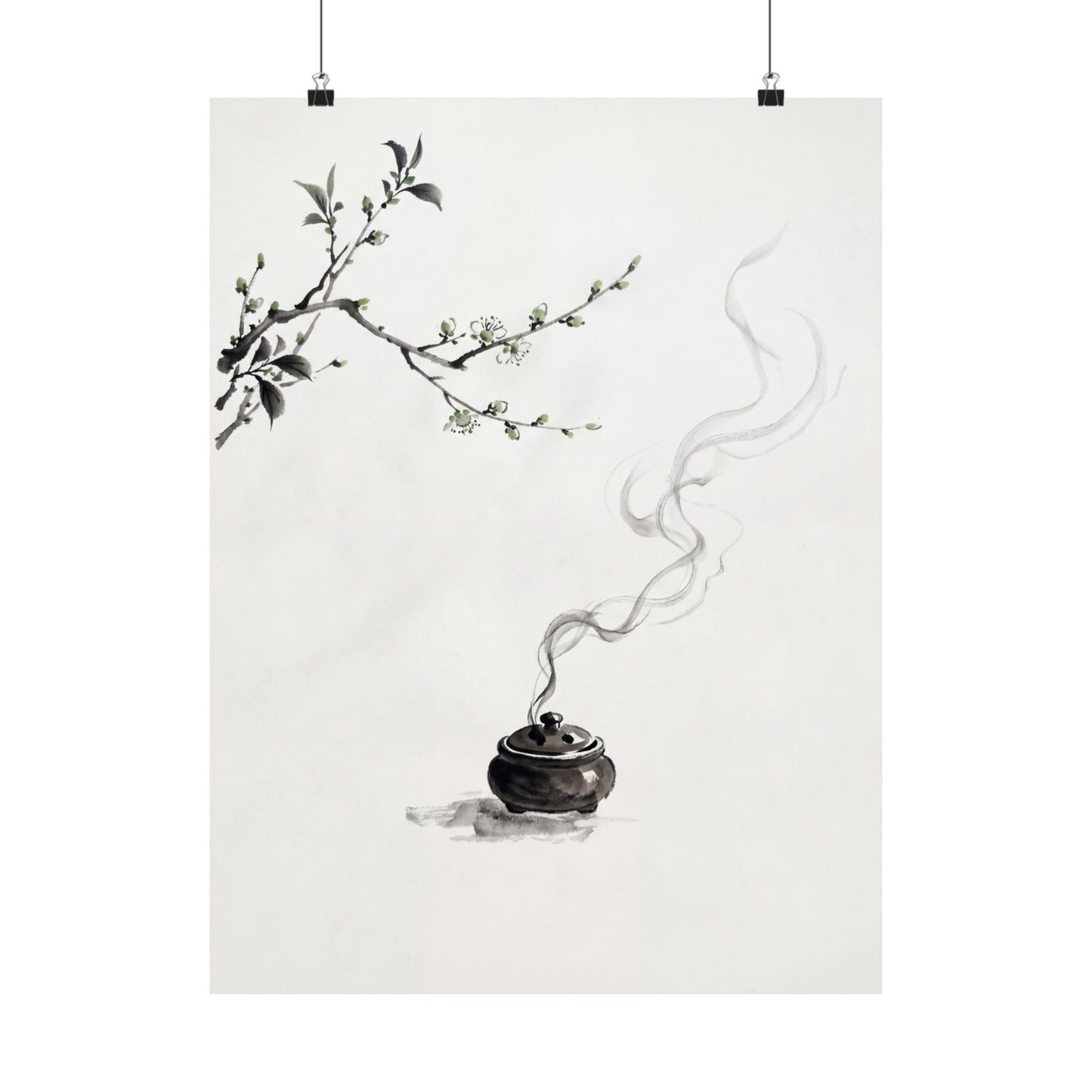 Ma Incense Smoke Wall Art Print - Zen Sumi E