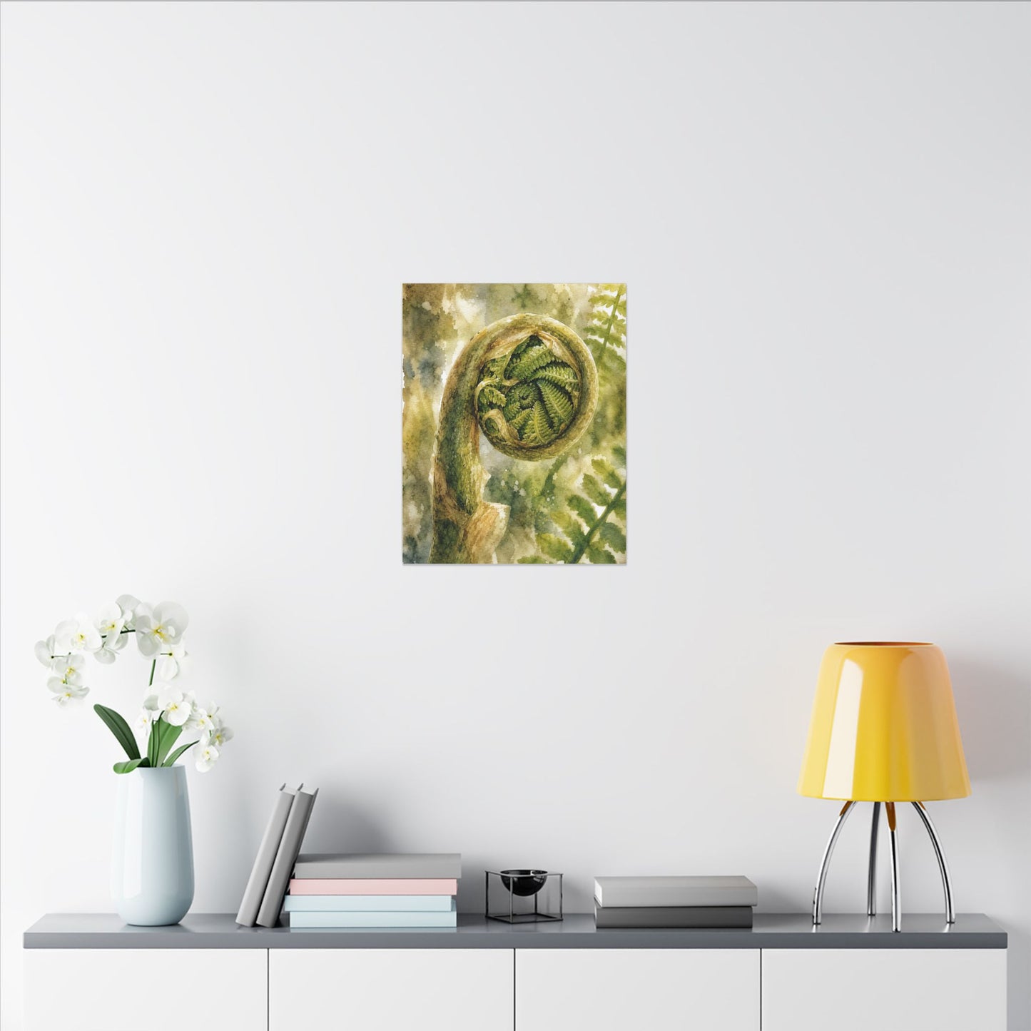 Japandi Fern Unfurling in Dappled | Watercolor Canvas Art
