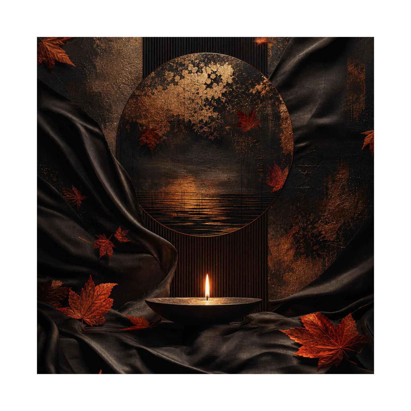 Kanso Silk Drape Wall Art Print - Dark Japandi Dark Texture