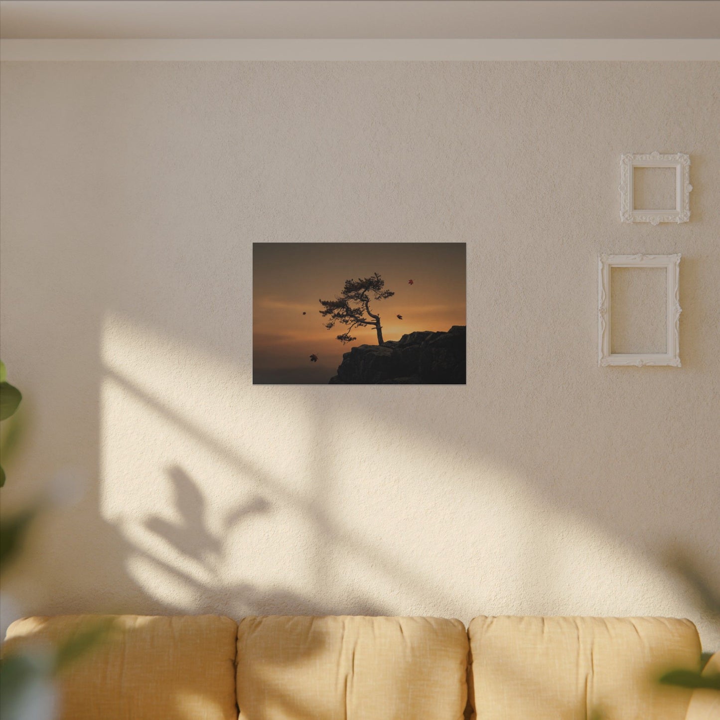 Dark Japandi Pine Tree in Golden Hour | Moody Minimal Canvas Art