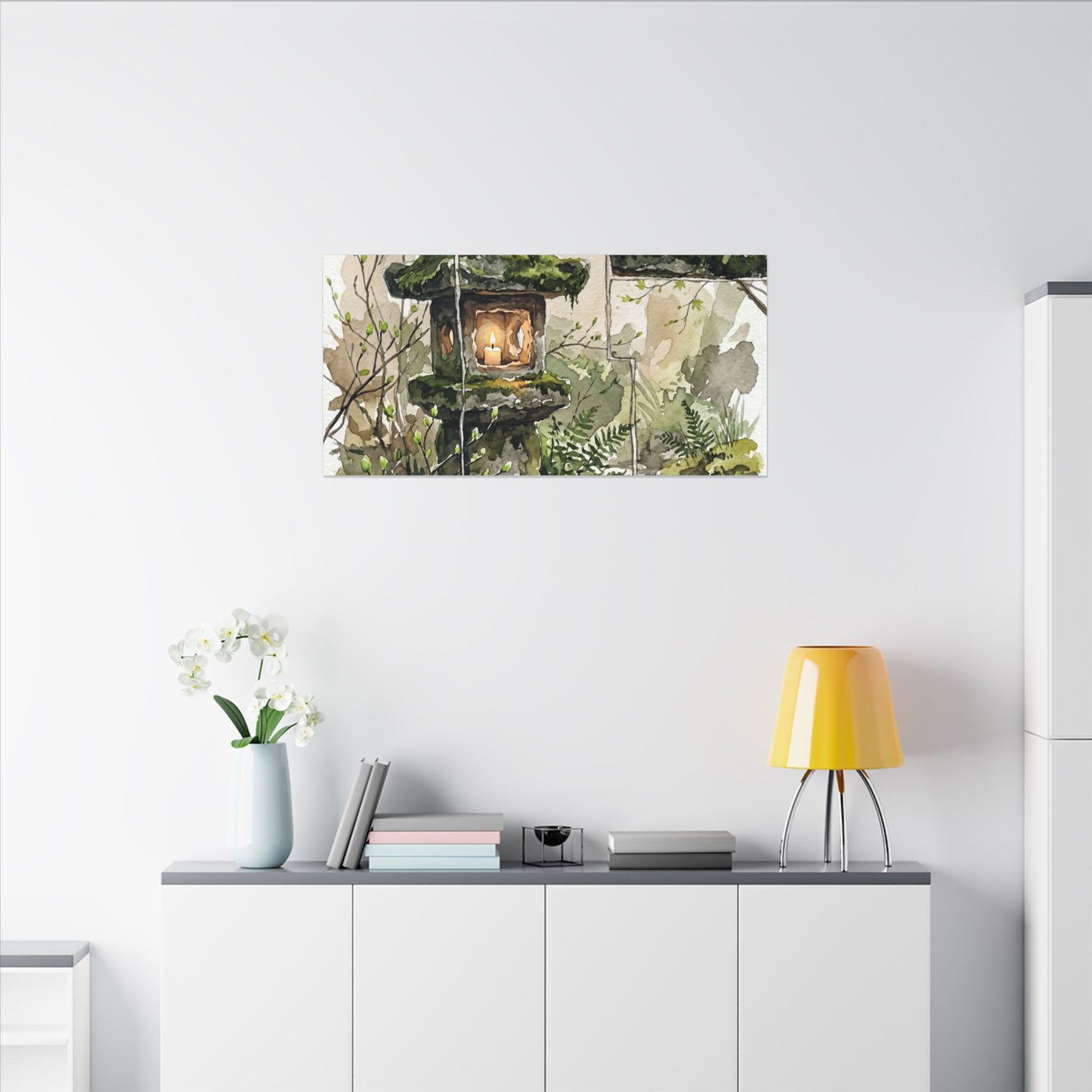 Stone Lantern Watercolor Canvas Art | Elegant Japandi Art