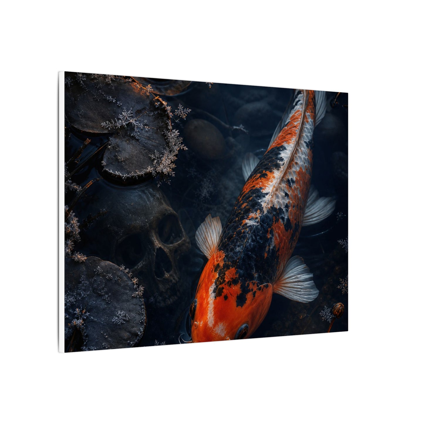 Koi Pond Canvas Art | Winter Dark Japandi Shadow Zen Art