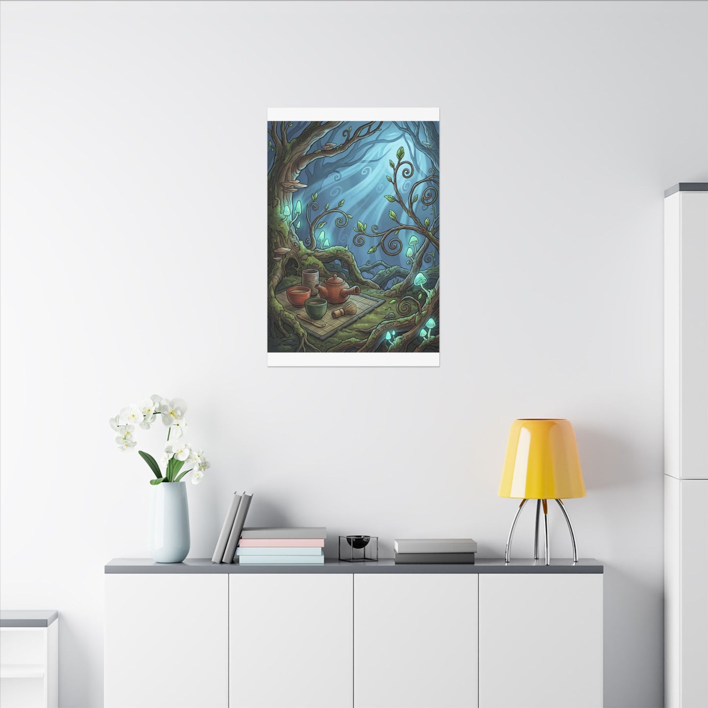 Spring Tea Ceremony Forest Whimsy Canvas Art | Cozy Decor