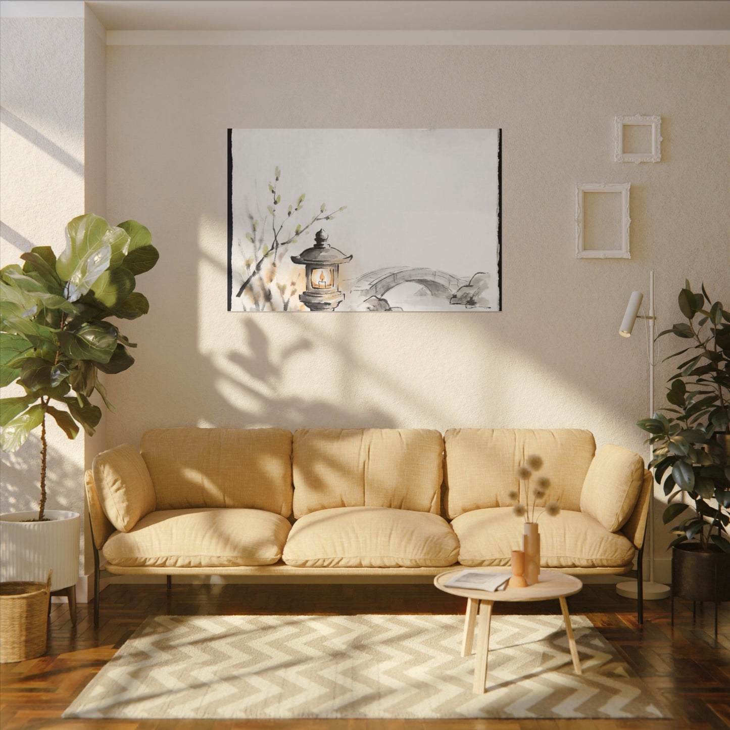 Moonlit Garden Spring Canvas Art | Zen Contemplative Design