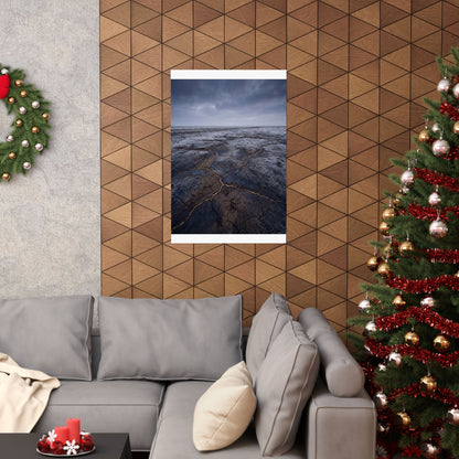 Cracked Earth Dark Texture Wall Art Print | Bold Dark Japandi Art