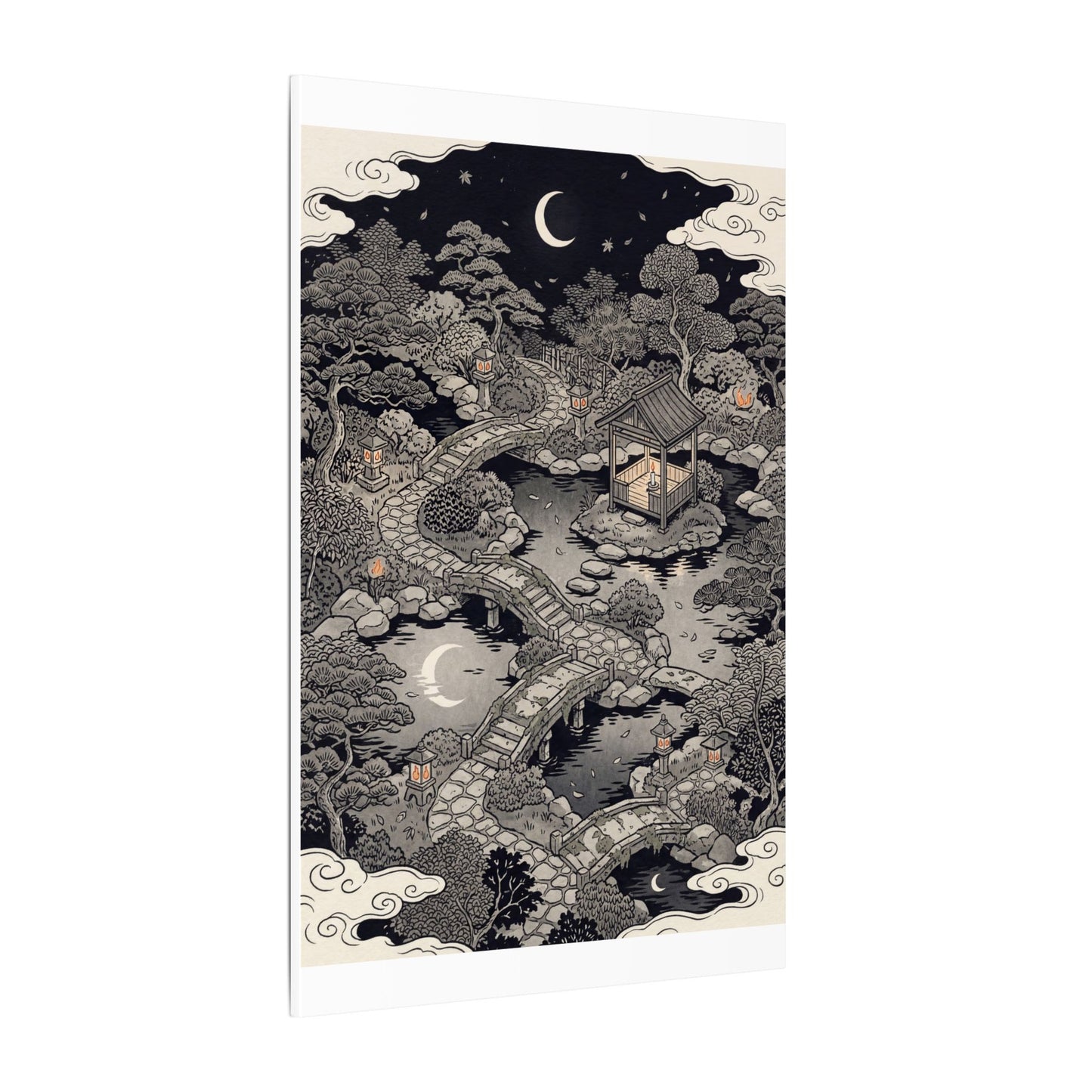 Moonlit Garden Ukiyo E Inspired Canvas Art | Serene Zen Art