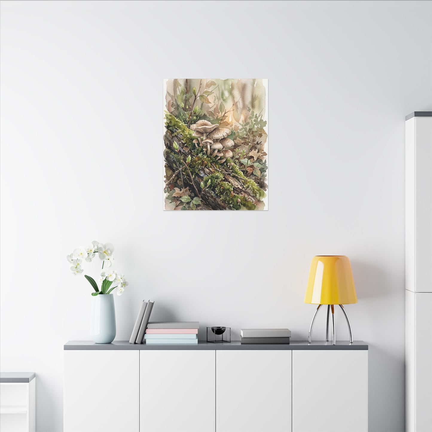 Wild Mushrooms Canvas Art | Spring Japandi Watercolor Art