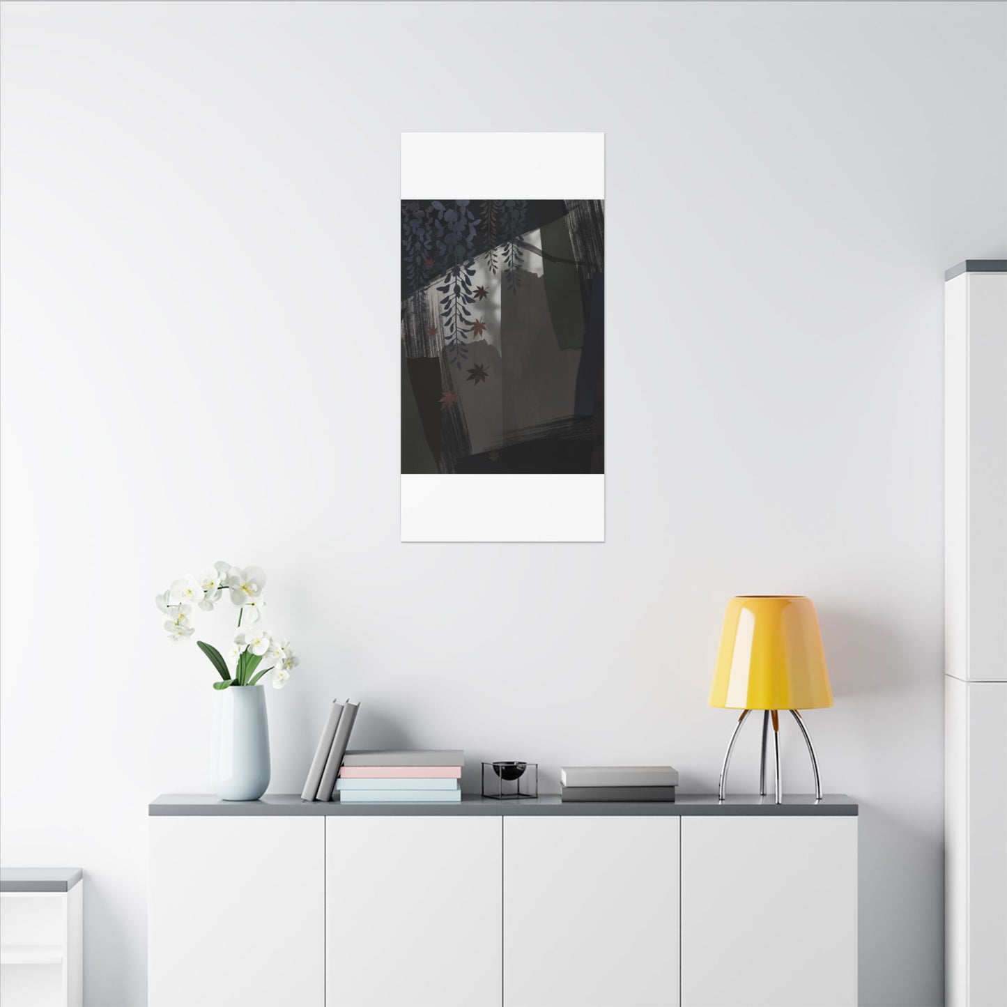 Wisteria Autumn Canvas Art | Dark Japandi Moody Design