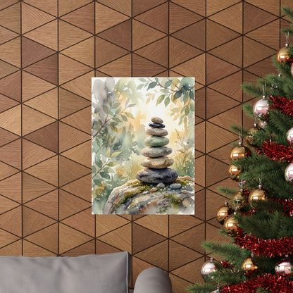 River Stones Wall Art Print | Summer Japandi Watercolor Art