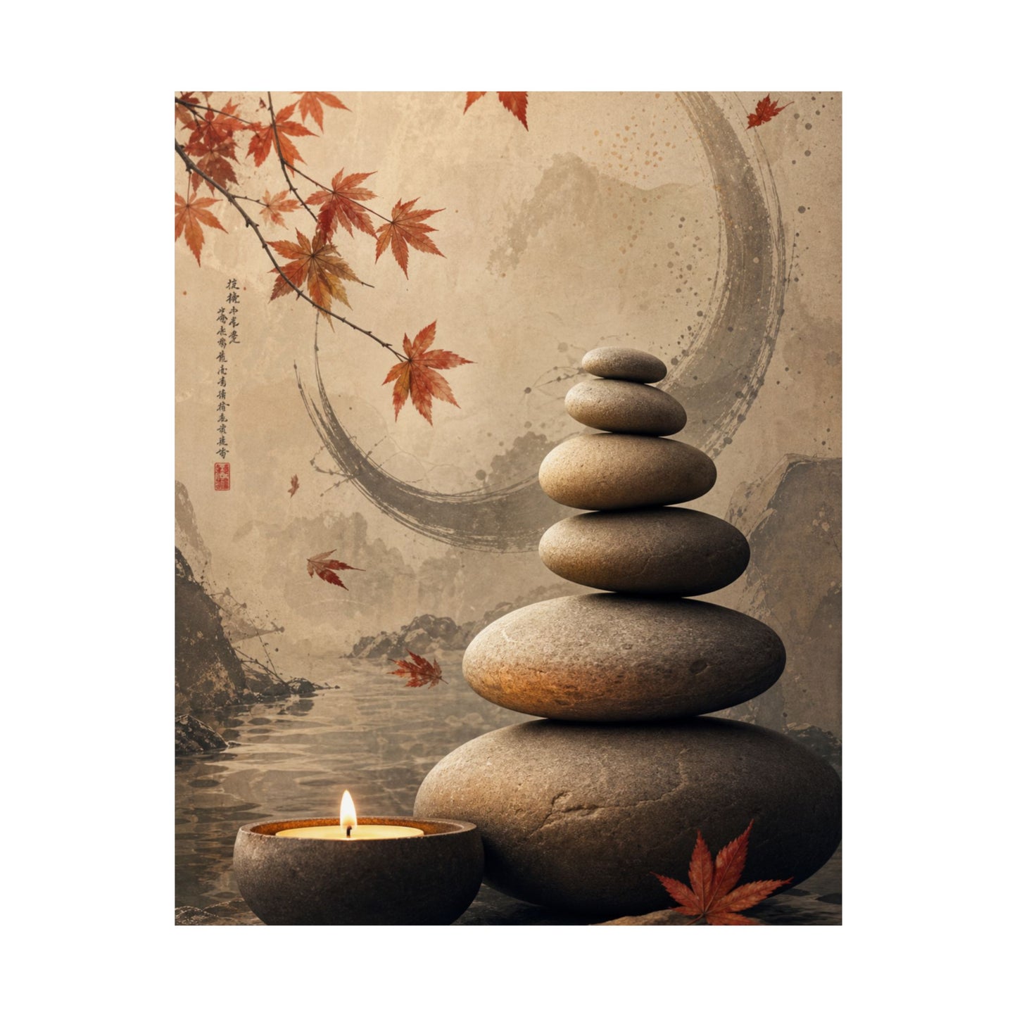 Ma River Stones Wall Art Print - Japandi Japanese Pattern